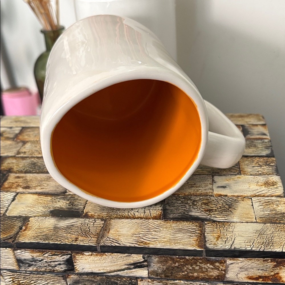 NWT RAE DUNN Ceramic THANKFUL Large Mug Autumn Fall White Orange - Picture 7 of 9